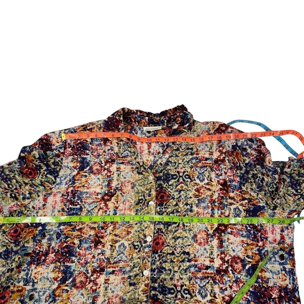 Serengeti 3X Blouse Roll‎ Tab Sleeve Retro Abstract Artsy Print Business Office - Picture 4 of 9